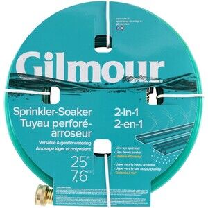 Gilmour 2-in-1 Sprinkler Soaker Hose 25 ft, Kink-Free Water Hose with Holes